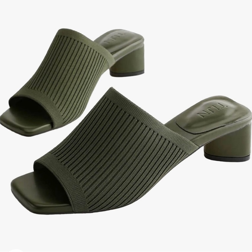 TIJN Womens Shoes Olive Green Slides, Size 7